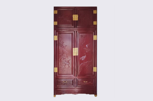 珠海高端中式家居装修深红色纯实木衣柜